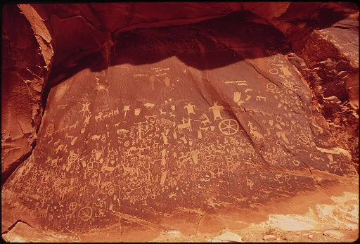 Ancient indian writings on red rock
